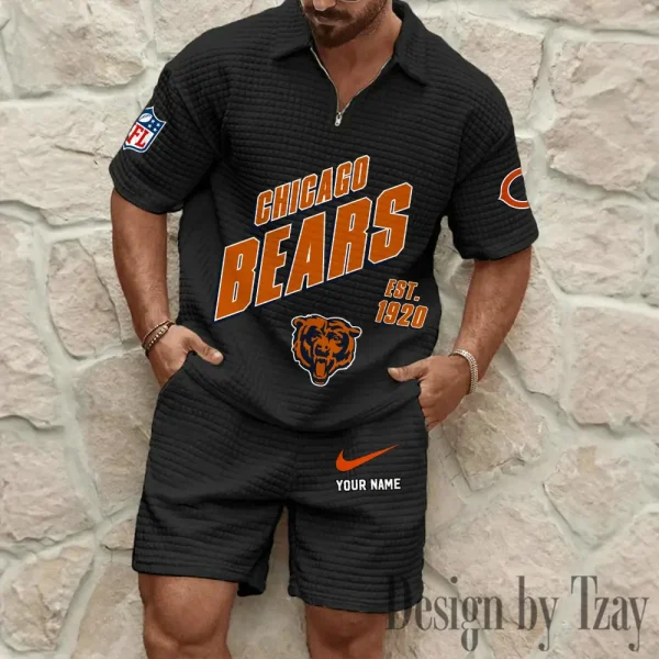 Chicago Bears Men's Waffle Knit Short Sleeve Slim Fit Soft Summer And Shorts BSPTWHZSS317