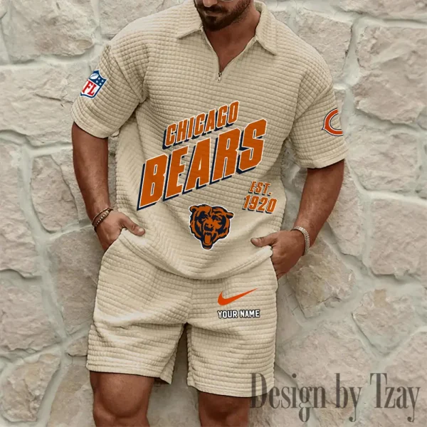 Chicago Bears Men's Waffle Knit Short Sleeve Slim Fit Soft Summer And Shorts BSPTWHZSS317 - Image 3