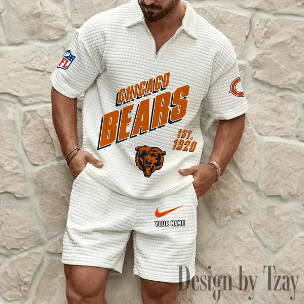 Chicago Bears Men's Waffle Knit Short Sleeve Slim Fit Soft Summer And Shorts BSPTWHZSS317 - Image 5