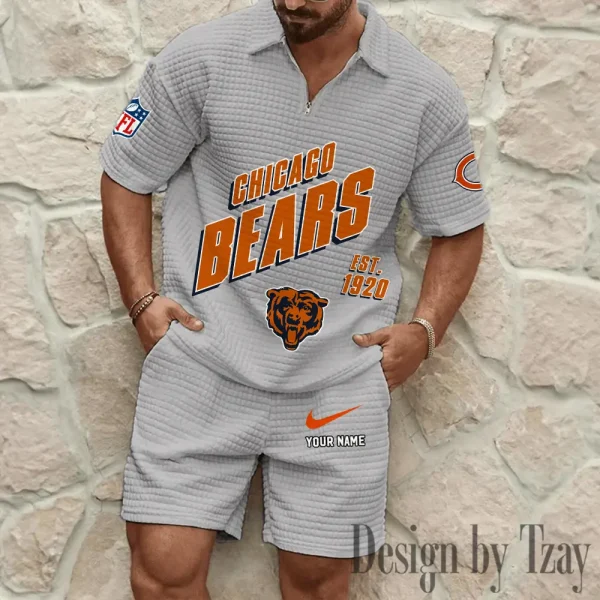 Chicago Bears Men's Waffle Knit Short Sleeve Slim Fit Soft Summer And Shorts BSPTWHZSS317 - Image 9