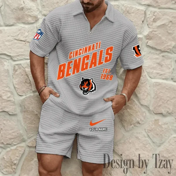 Cincinnati Bengals Men's Waffle Knit Short Sleeve Slim Fit Soft Summer And Shorts BSPTWHZSS318 - Image 5