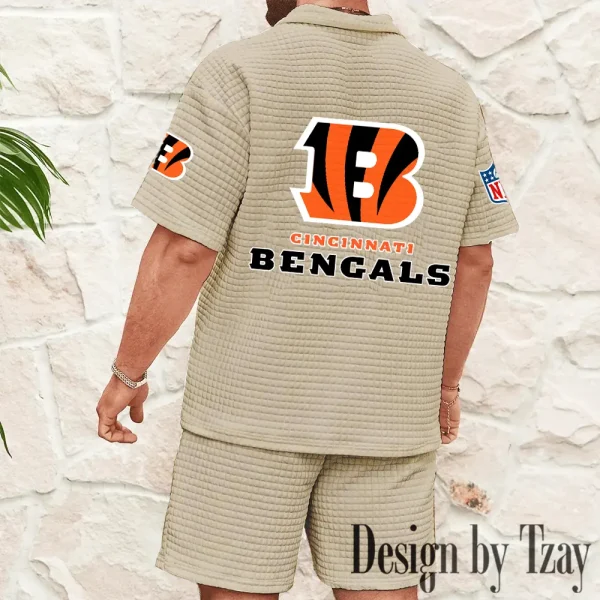 Cincinnati Bengals Men's Waffle Knit Short Sleeve Slim Fit Soft Summer And Shorts BSPTWHZSS318 - Image 4