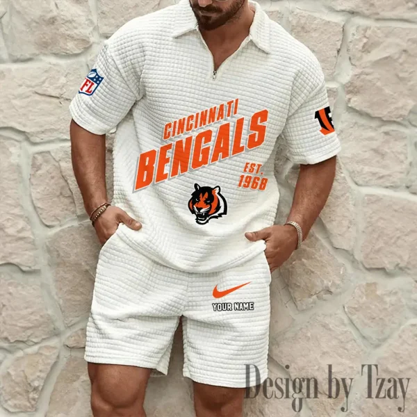 Cincinnati Bengals Men's Waffle Knit Short Sleeve Slim Fit Soft Summer And Shorts BSPTWHZSS318 - Image 9