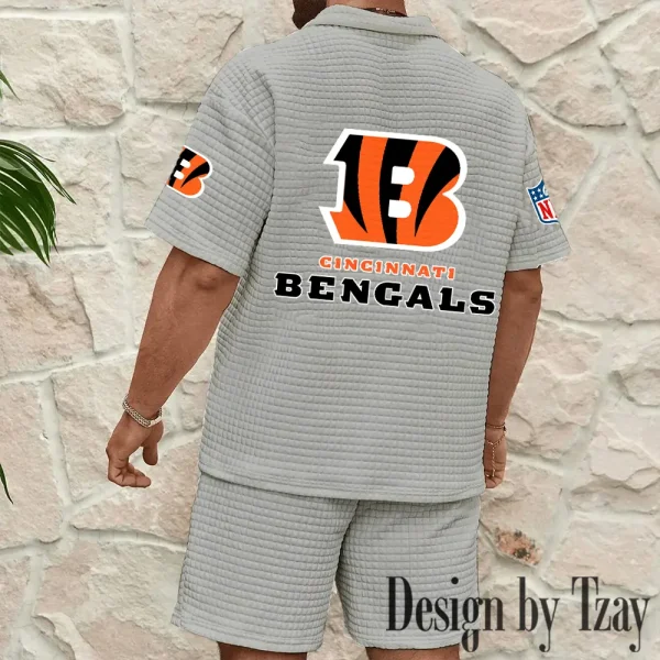Cincinnati Bengals Men's Waffle Knit Short Sleeve Slim Fit Soft Summer And Shorts BSPTWHZSS318 - Image 6