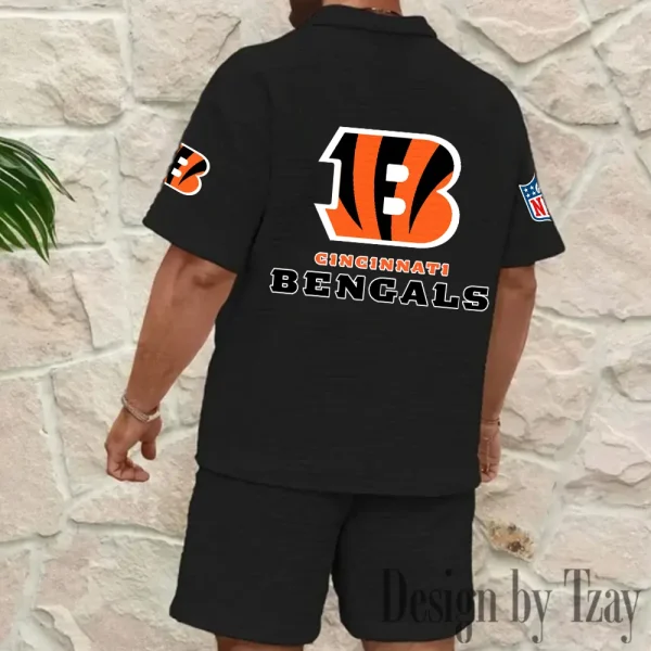 Cincinnati Bengals Men's Waffle Knit Short Sleeve Slim Fit Soft Summer And Shorts BSPTWHZSS318 - Image 8