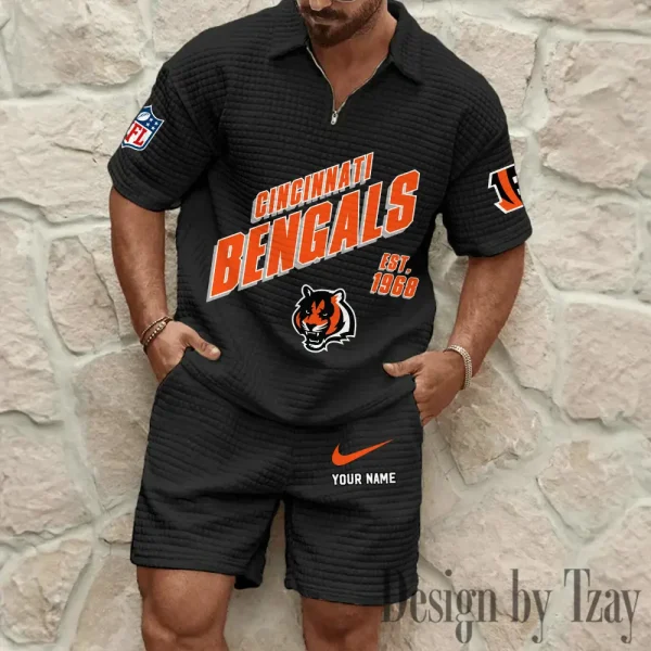 Cincinnati Bengals Men's Waffle Knit Short Sleeve Slim Fit Soft Summer And Shorts BSPTWHZSS318 - Image 7