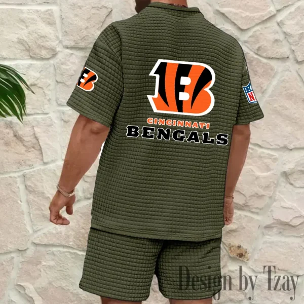 Cincinnati Bengals Men's Waffle Knit Short Sleeve Slim Fit Soft Summer And Shorts BSPTWHZSS318 - Image 2