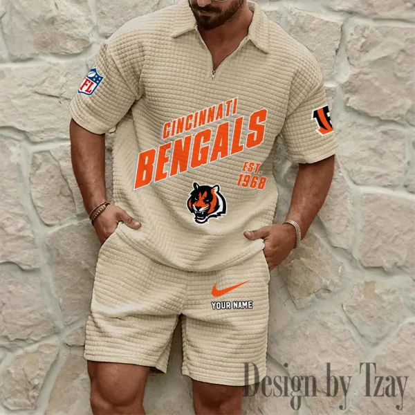 Cincinnati Bengals Men's Waffle Knit Short Sleeve Slim Fit Soft Summer And Shorts BSPTWHZSS318 - Image 3