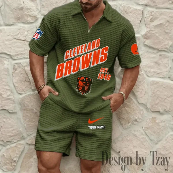 Cleveland Browns Men's Waffle Knit Short Sleeve Slim Fit Soft Summer And Shorts BSPTWHZSS319