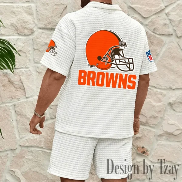 Cleveland Browns Men's Waffle Knit Short Sleeve Slim Fit Soft Summer And Shorts BSPTWHZSS319 - Image 6