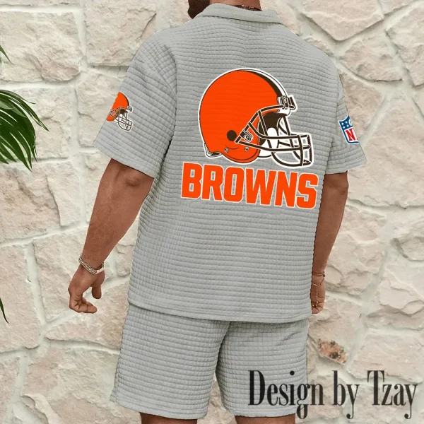 Cleveland Browns Men's Waffle Knit Short Sleeve Slim Fit Soft Summer And Shorts BSPTWHZSS319 - Image 8