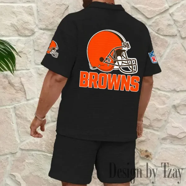 Cleveland Browns Men's Waffle Knit Short Sleeve Slim Fit Soft Summer And Shorts BSPTWHZSS319 - Image 4