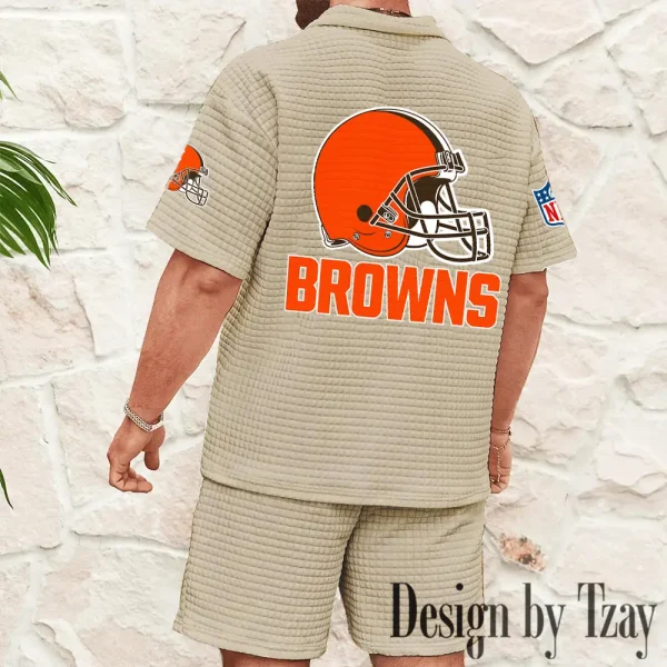 Cleveland Browns Men's Waffle Knit Short Sleeve Slim Fit Soft Summer And Shorts BSPTWHZSS319 - Image 10