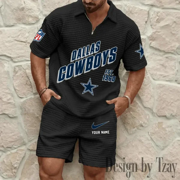 Dallas Cowboys Men's Waffle Knit Short Sleeve Slim Fit Soft Summer And Shorts BSPTWHZSS320 - Image 3