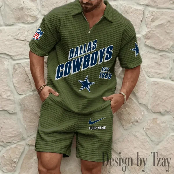 Dallas Cowboys Men's Waffle Knit Short Sleeve Slim Fit Soft Summer And Shorts BSPTWHZSS320 - Image 7
