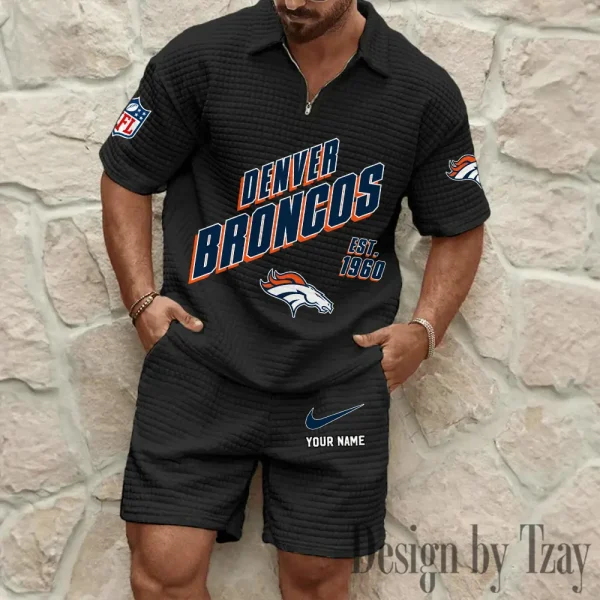 Denver Broncos Men's Waffle Knit Short Sleeve Slim Fit Soft Summer And Shorts BSPTWHZSS321