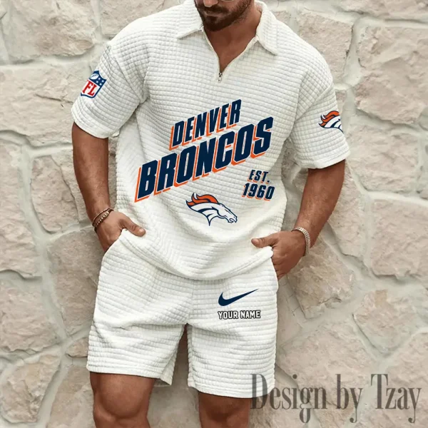 Denver Broncos Men's Waffle Knit Short Sleeve Slim Fit Soft Summer And Shorts BSPTWHZSS321 - Image 3
