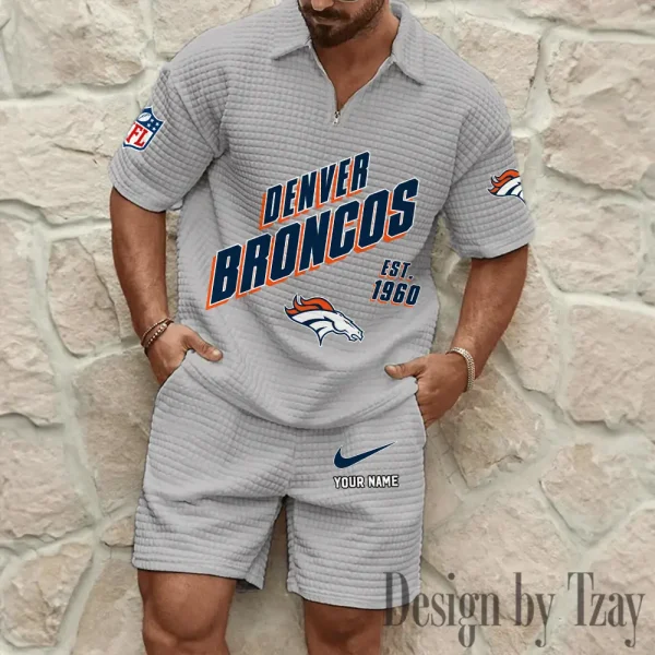 Denver Broncos Men's Waffle Knit Short Sleeve Slim Fit Soft Summer And Shorts BSPTWHZSS321 - Image 9