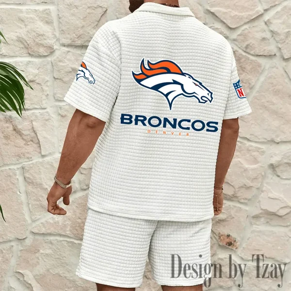 Denver Broncos Men's Waffle Knit Short Sleeve Slim Fit Soft Summer And Shorts BSPTWHZSS321 - Image 4