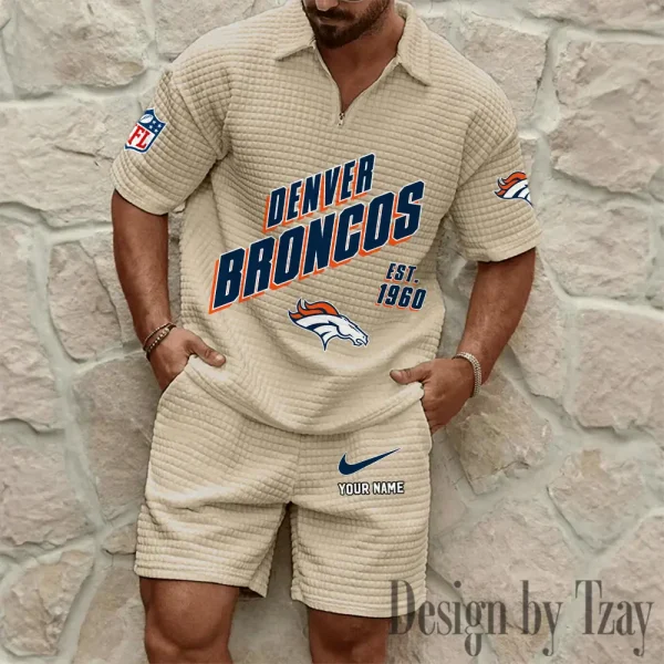 Denver Broncos Men's Waffle Knit Short Sleeve Slim Fit Soft Summer And Shorts BSPTWHZSS321 - Image 7