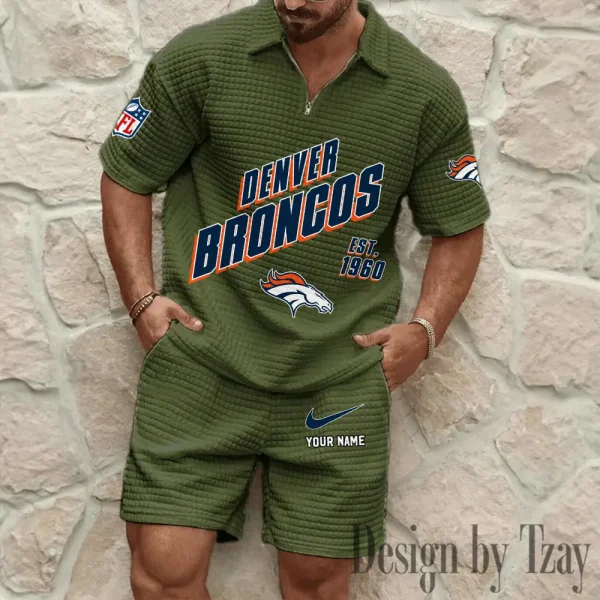 Denver Broncos Men's Waffle Knit Short Sleeve Slim Fit Soft Summer And Shorts BSPTWHZSS321 - Image 5