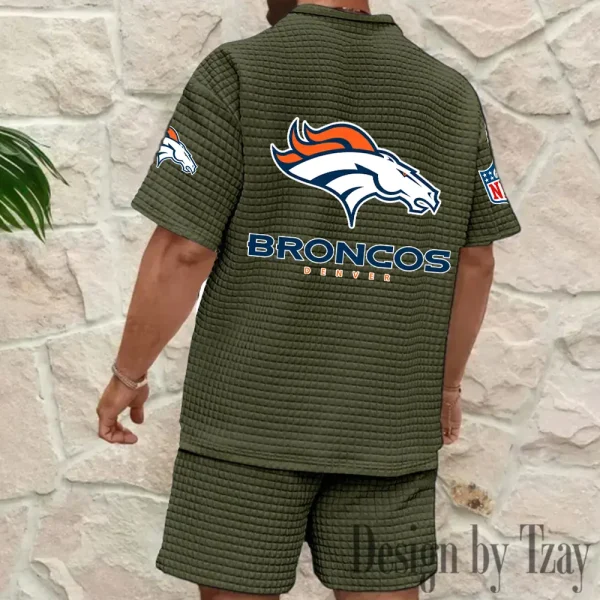 Denver Broncos Men's Waffle Knit Short Sleeve Slim Fit Soft Summer And Shorts BSPTWHZSS321 - Image 6