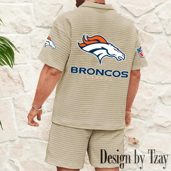 Denver Broncos Men's Waffle Knit Short Sleeve Slim Fit Soft Summer And Shorts BSPTWHZSS321 - Image 8