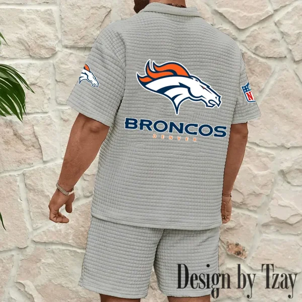 Denver Broncos Men's Waffle Knit Short Sleeve Slim Fit Soft Summer And Shorts BSPTWHZSS321 - Image 10