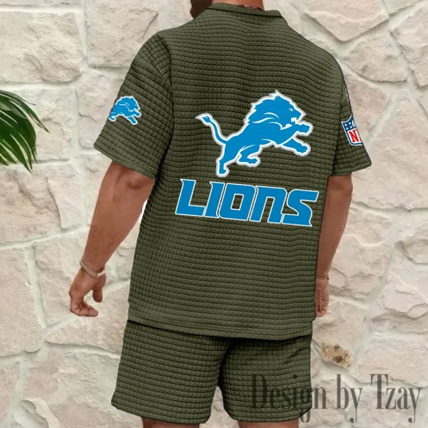 Detroit Lions Men's Waffle Knit Short Sleeve Slim Fit Soft Summer And Shorts BSPTWHZSS322 - Image 8
