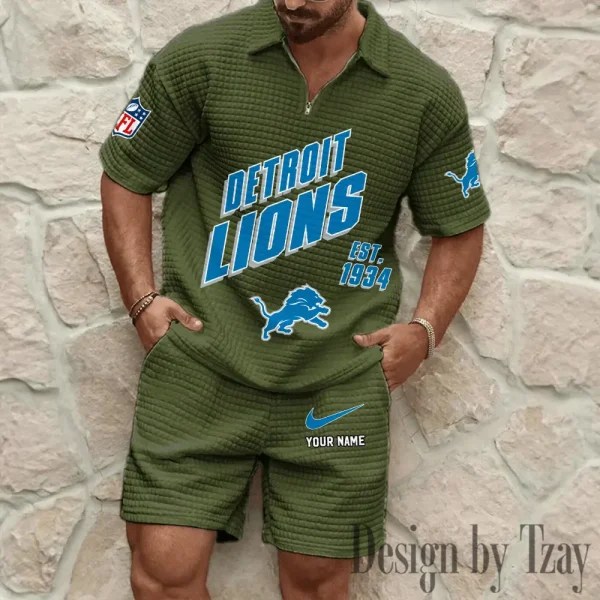 Detroit Lions Men's Waffle Knit Short Sleeve Slim Fit Soft Summer And Shorts BSPTWHZSS322 - Image 7