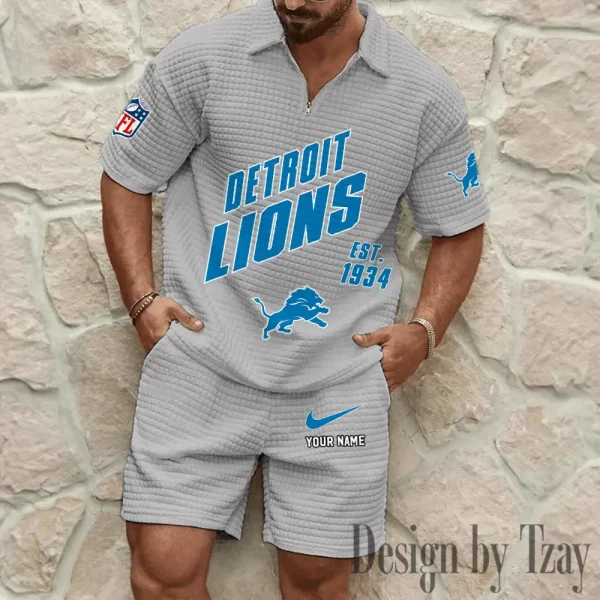 Detroit Lions Men's Waffle Knit Short Sleeve Slim Fit Soft Summer And Shorts BSPTWHZSS322 - Image 5