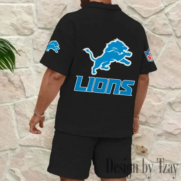 Detroit Lions Men's Waffle Knit Short Sleeve Slim Fit Soft Summer And Shorts BSPTWHZSS322 - Image 2