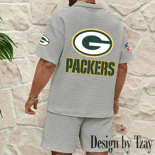 Green Bay Packers Men's Waffle Knit Short Sleeve Slim Fit Soft Summer And Shorts BSPTWHZSS323 - Image 4