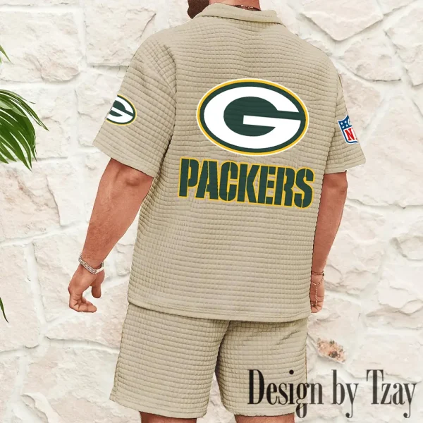 Green Bay Packers Men's Waffle Knit Short Sleeve Slim Fit Soft Summer And Shorts BSPTWHZSS323 - Image 6