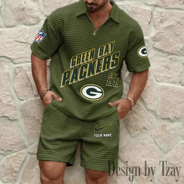 Green Bay Packers Men's Waffle Knit Short Sleeve Slim Fit Soft Summer And Shorts BSPTWHZSS323