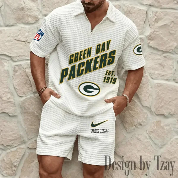 Green Bay Packers Men's Waffle Knit Short Sleeve Slim Fit Soft Summer And Shorts BSPTWHZSS323 - Image 9