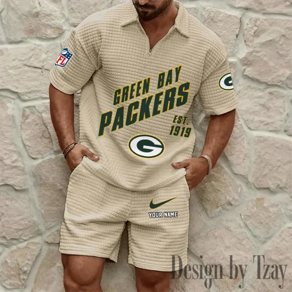 Green Bay Packers Men's Waffle Knit Short Sleeve Slim Fit Soft Summer And Shorts BSPTWHZSS323 - Image 5