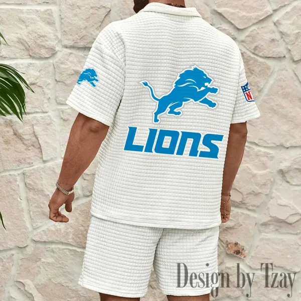 Detroit Lions Men's Waffle Knit Short Sleeve Slim Fit Soft Summer And Shorts BSPTWHZSS322 - Image 10