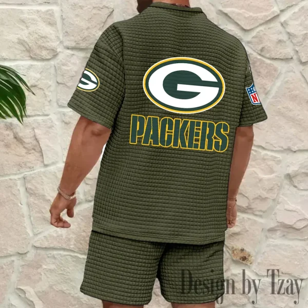 Green Bay Packers Men's Waffle Knit Short Sleeve Slim Fit Soft Summer And Shorts BSPTWHZSS323 - Image 2