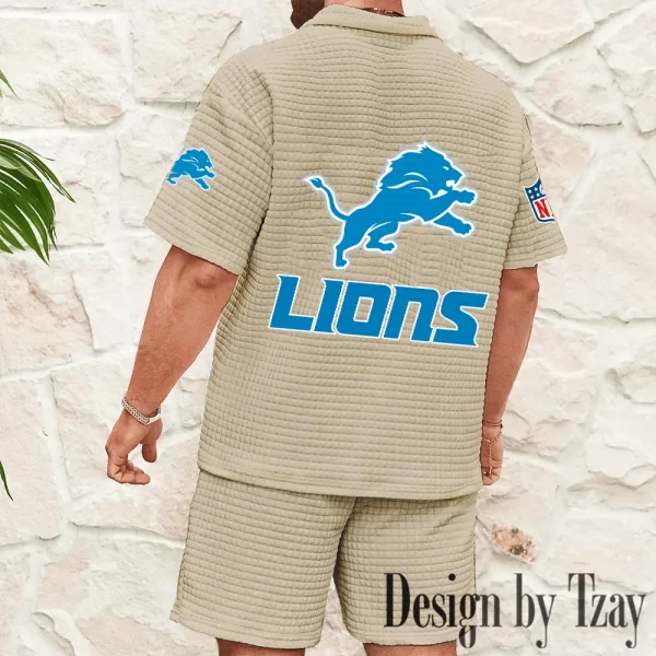 Detroit Lions Men's Waffle Knit Short Sleeve Slim Fit Soft Summer And Shorts BSPTWHZSS322 - Image 4