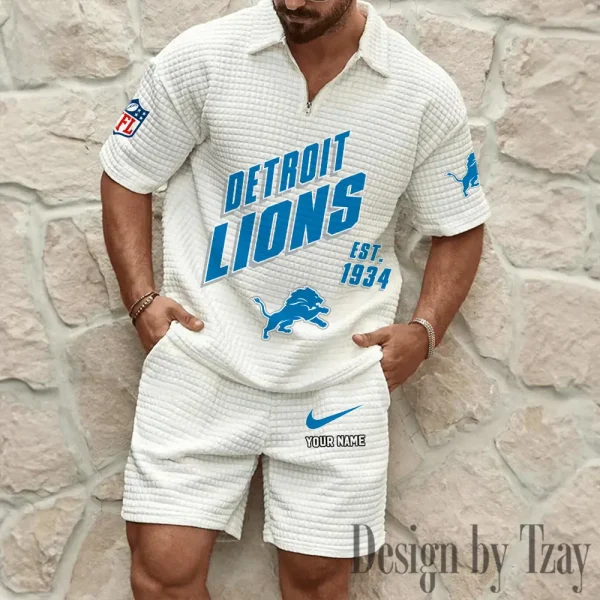 Detroit Lions Men's Waffle Knit Short Sleeve Slim Fit Soft Summer And Shorts BSPTWHZSS322 - Image 9
