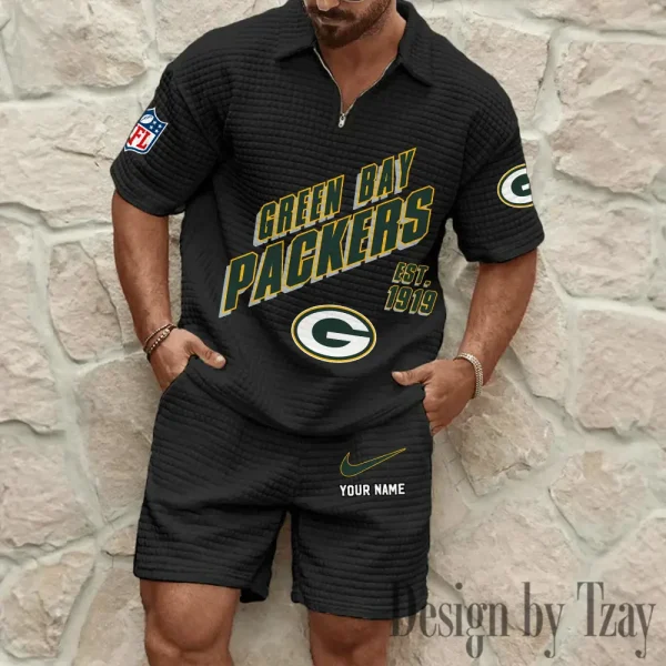 Green Bay Packers Men's Waffle Knit Short Sleeve Slim Fit Soft Summer And Shorts BSPTWHZSS323 - Image 8