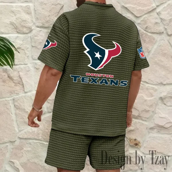 Houston Texans Men's Waffle Knit Short Sleeve Slim Fit Soft Summer And Shorts BSPTWHZSS324 - Image 4