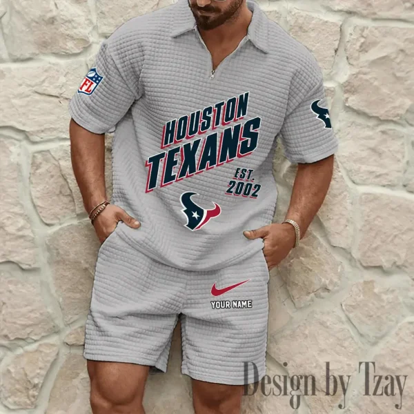 Houston Texans Men's Waffle Knit Short Sleeve Slim Fit Soft Summer And Shorts BSPTWHZSS324 - Image 5