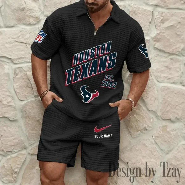 Houston Texans Men's Waffle Knit Short Sleeve Slim Fit Soft Summer And Shorts BSPTWHZSS324