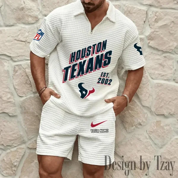 Houston Texans Men's Waffle Knit Short Sleeve Slim Fit Soft Summer And Shorts BSPTWHZSS324 - Image 9