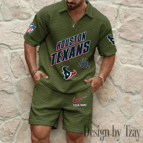 Houston Texans Men's Waffle Knit Short Sleeve Slim Fit Soft Summer And Shorts BSPTWHZSS324 - Image 3