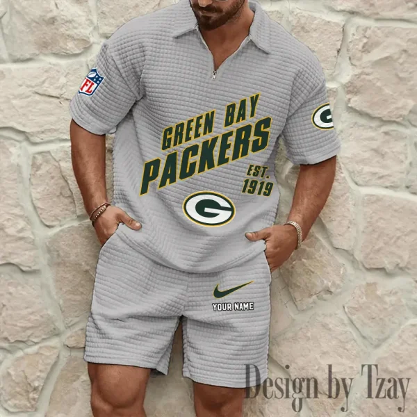 Green Bay Packers Men's Waffle Knit Short Sleeve Slim Fit Soft Summer And Shorts BSPTWHZSS323 - Image 3