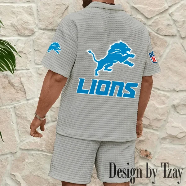 Detroit Lions Men's Waffle Knit Short Sleeve Slim Fit Soft Summer And Shorts BSPTWHZSS322 - Image 6