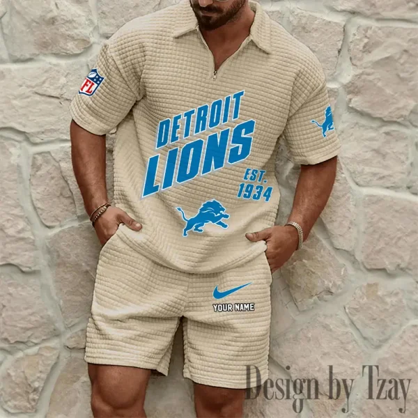 Detroit Lions Men's Waffle Knit Short Sleeve Slim Fit Soft Summer And Shorts BSPTWHZSS322 - Image 3